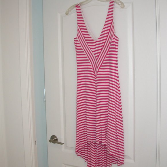 Hot Pink and White Striped Hi Low Dress - Picture 1 of 8